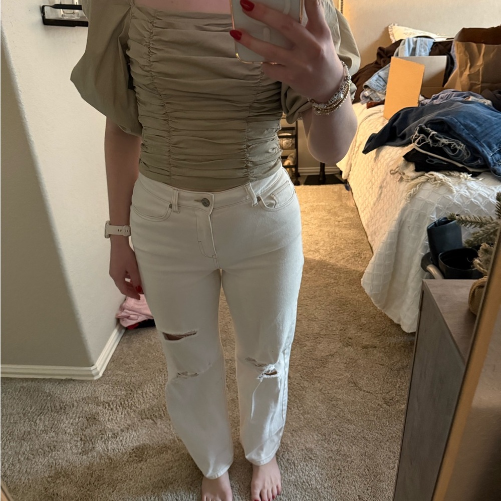 Beige Ruched Top